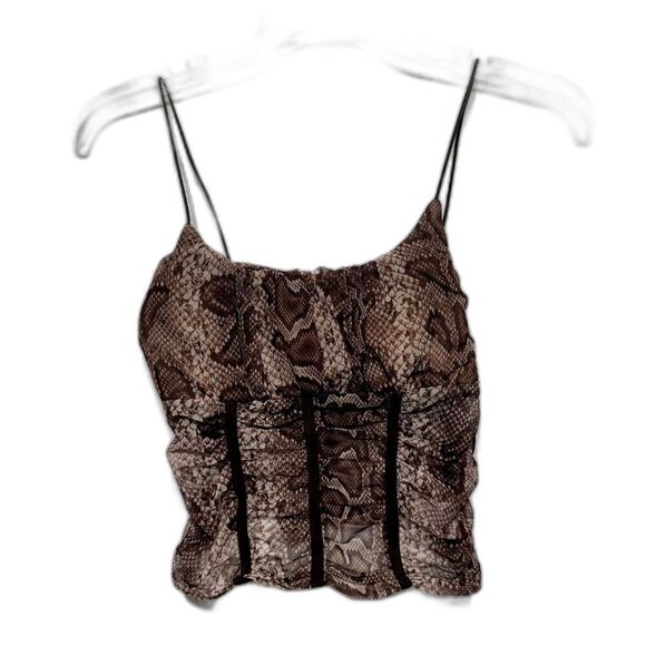 Morning Mist Cropped Tank Top Snakeskin Print Brown Stretch Cami Womens sz 8 - Picture 2 of 9